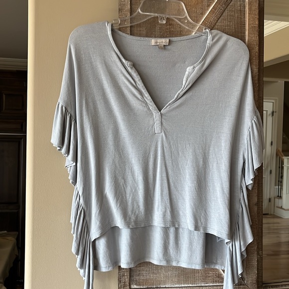 Gray Knit Flowy Western Top Drop Shoulder Waterfall Ruffle Womens XS - Picture 3 of 11